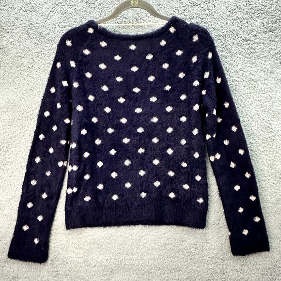 Moth by Anthropologie Small Wool Blend Blue Cream Polka Dot Sweater Comfort EUC - Picture 8 of 10